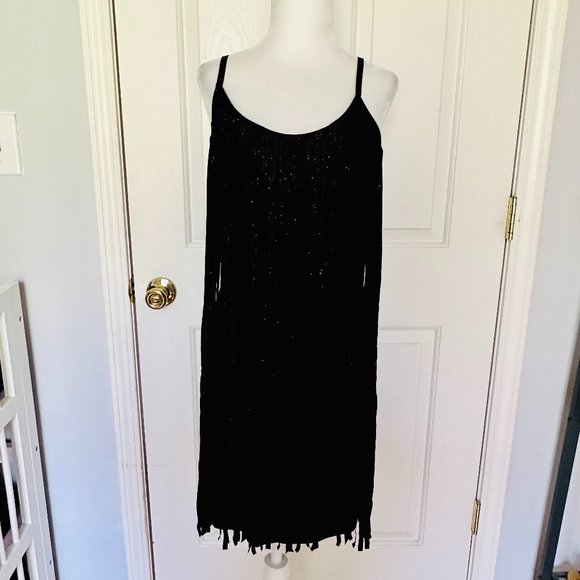 NWOT PEEP TOE METALLIC FRINGE FLAPPER DRESS - Picture 1 of 7